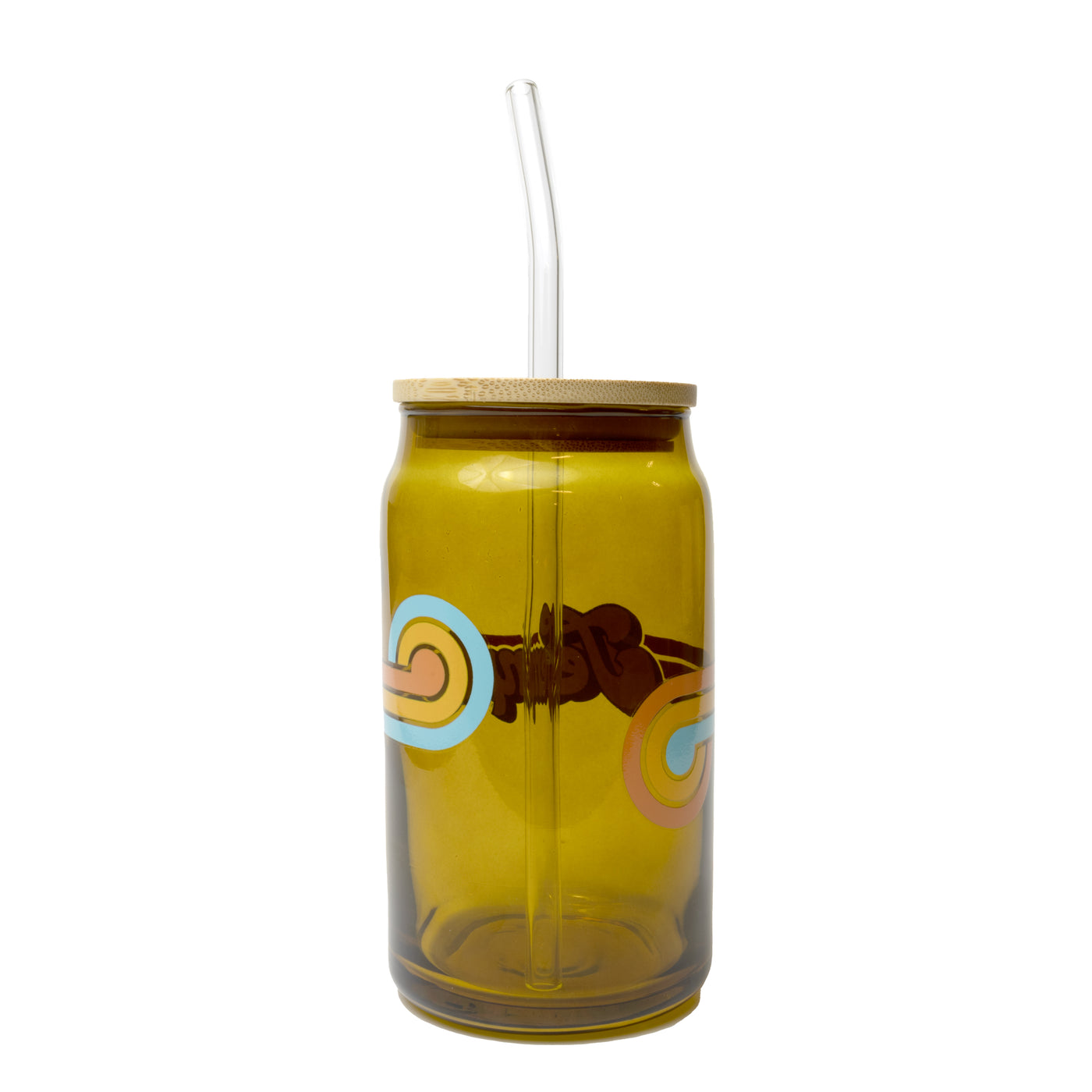 Amber Glass Can with Lid and Straw, Backside