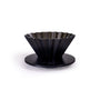 Black fluted pour over dripper on a white background.