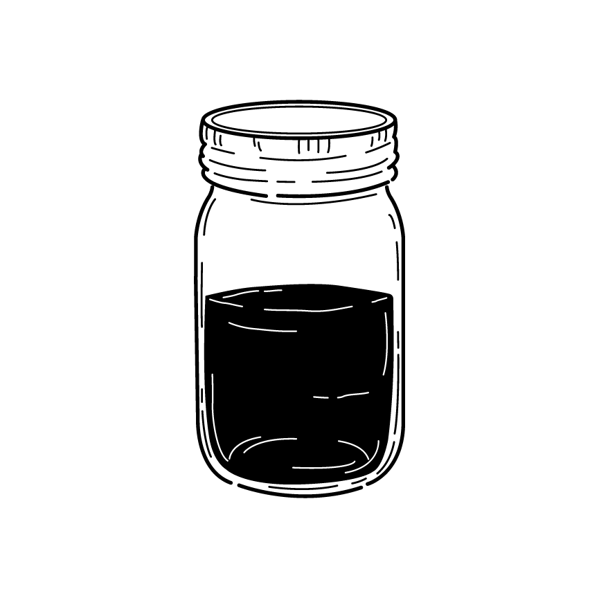 Black and white line drawing of a mason jar with a lid on a white background
