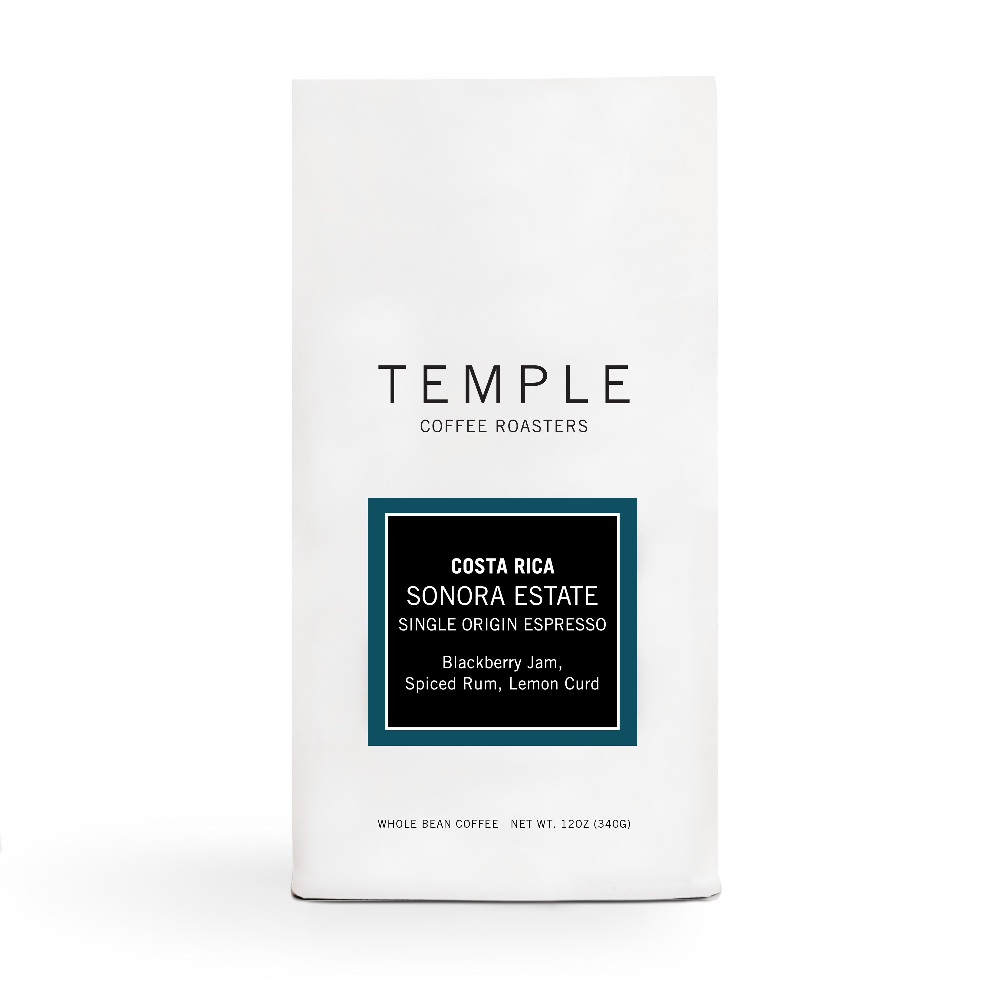 Bag of Costa Rica Sonora Estate single origin espresso. 