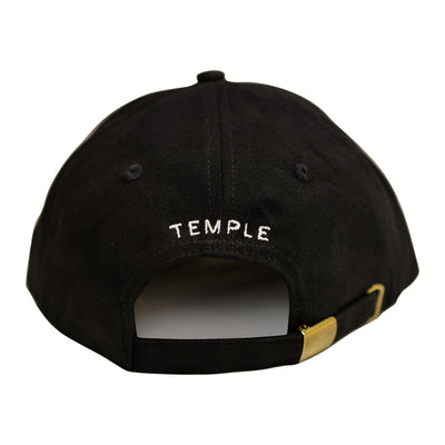 Black hat with "TEMPLE" embroidered on back
