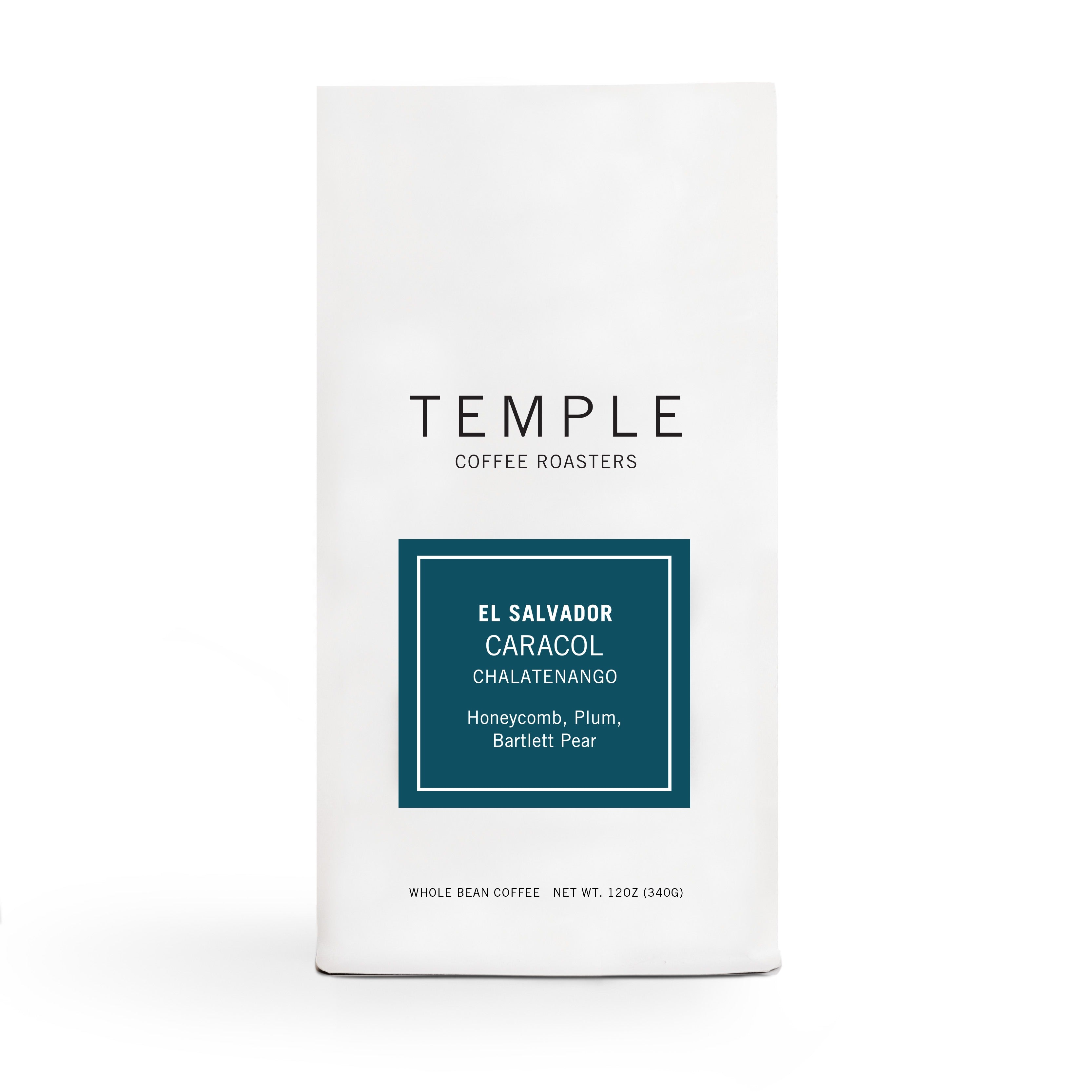 Bag of El Salvador Caracol coffee. 