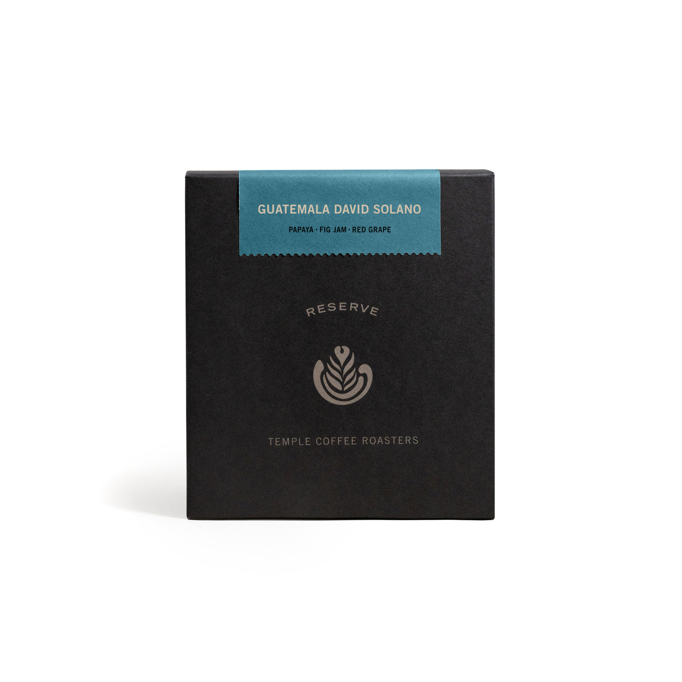 Box with bag of Guatemala David Solano Reserve coffee inside. 