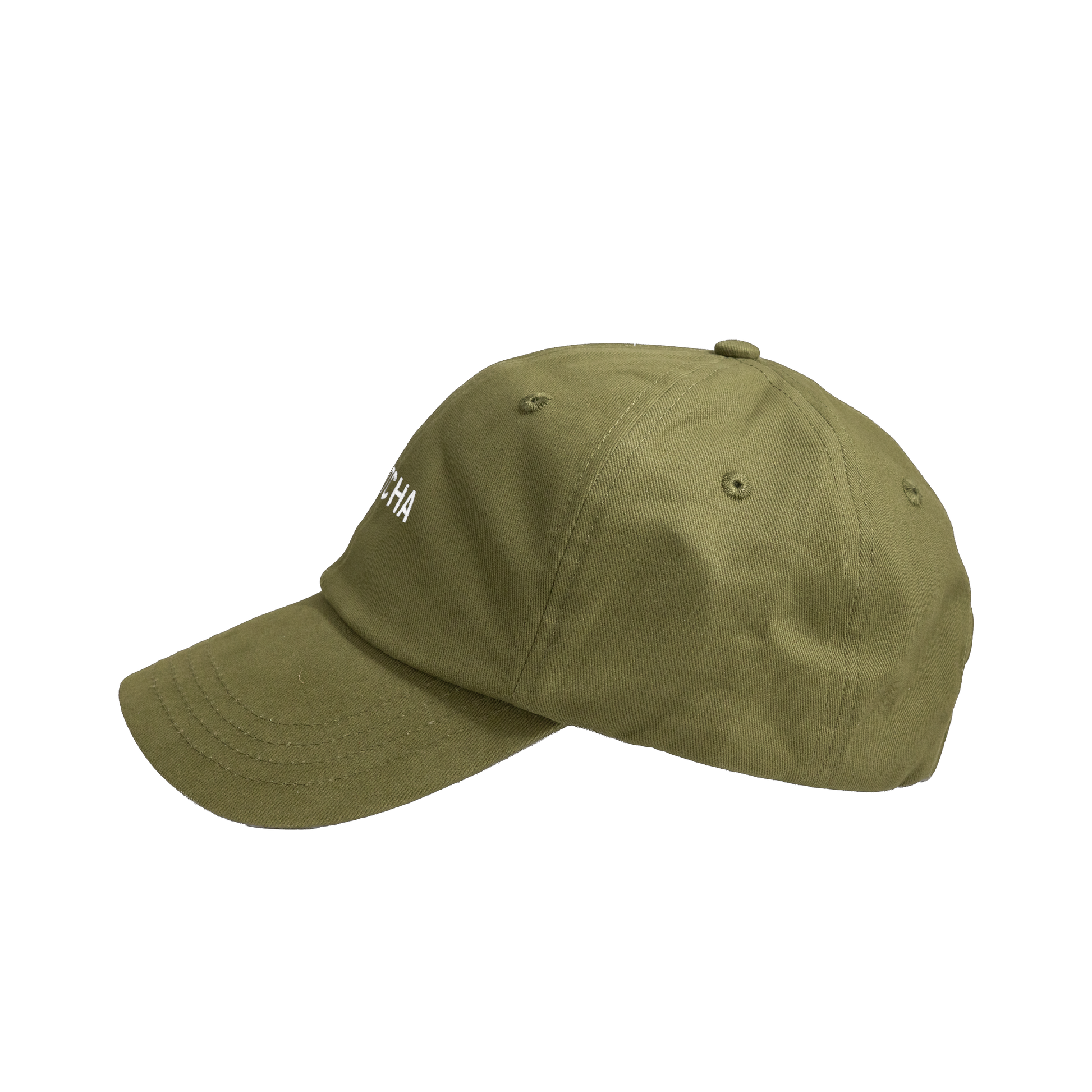 Green cap with a brand logo on a white background