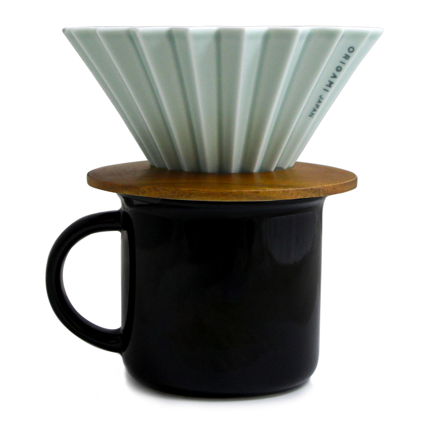 Sage Origami Dripper on Black Mug