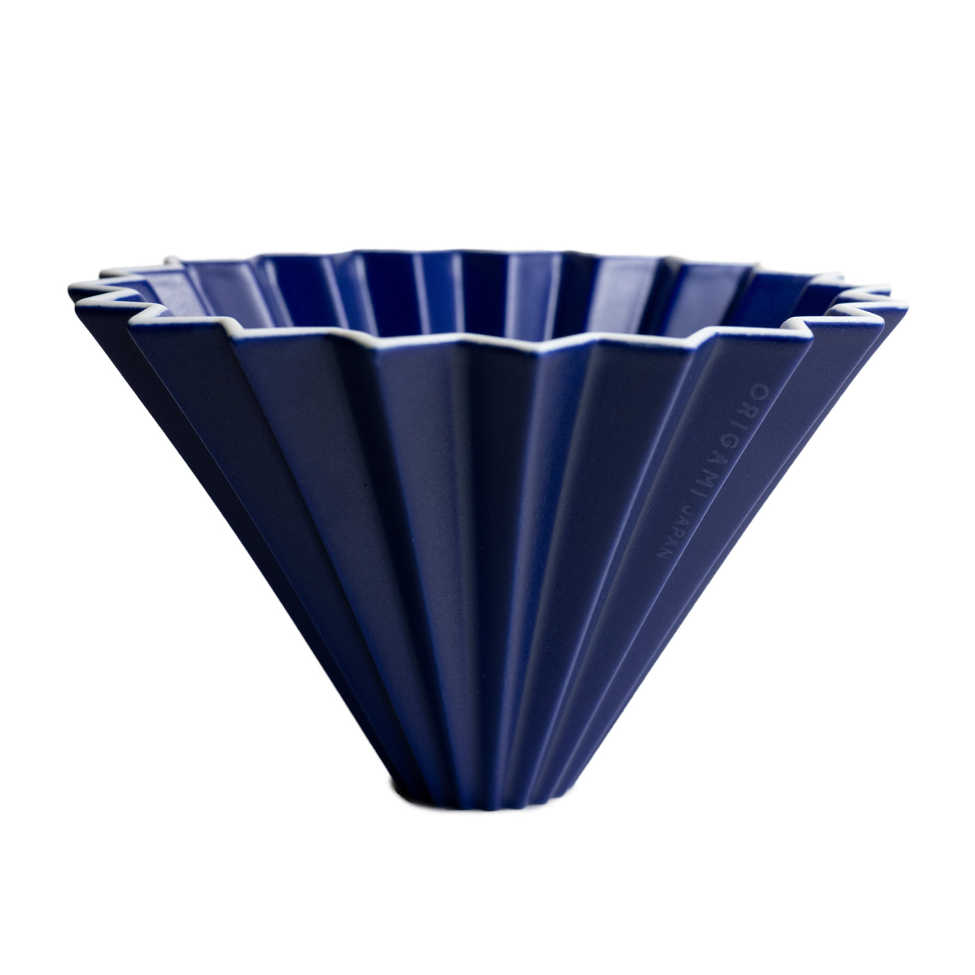 A navy blue origami dripper.