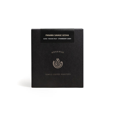 Box of Panama Savage Gesha Reserve coffee. 