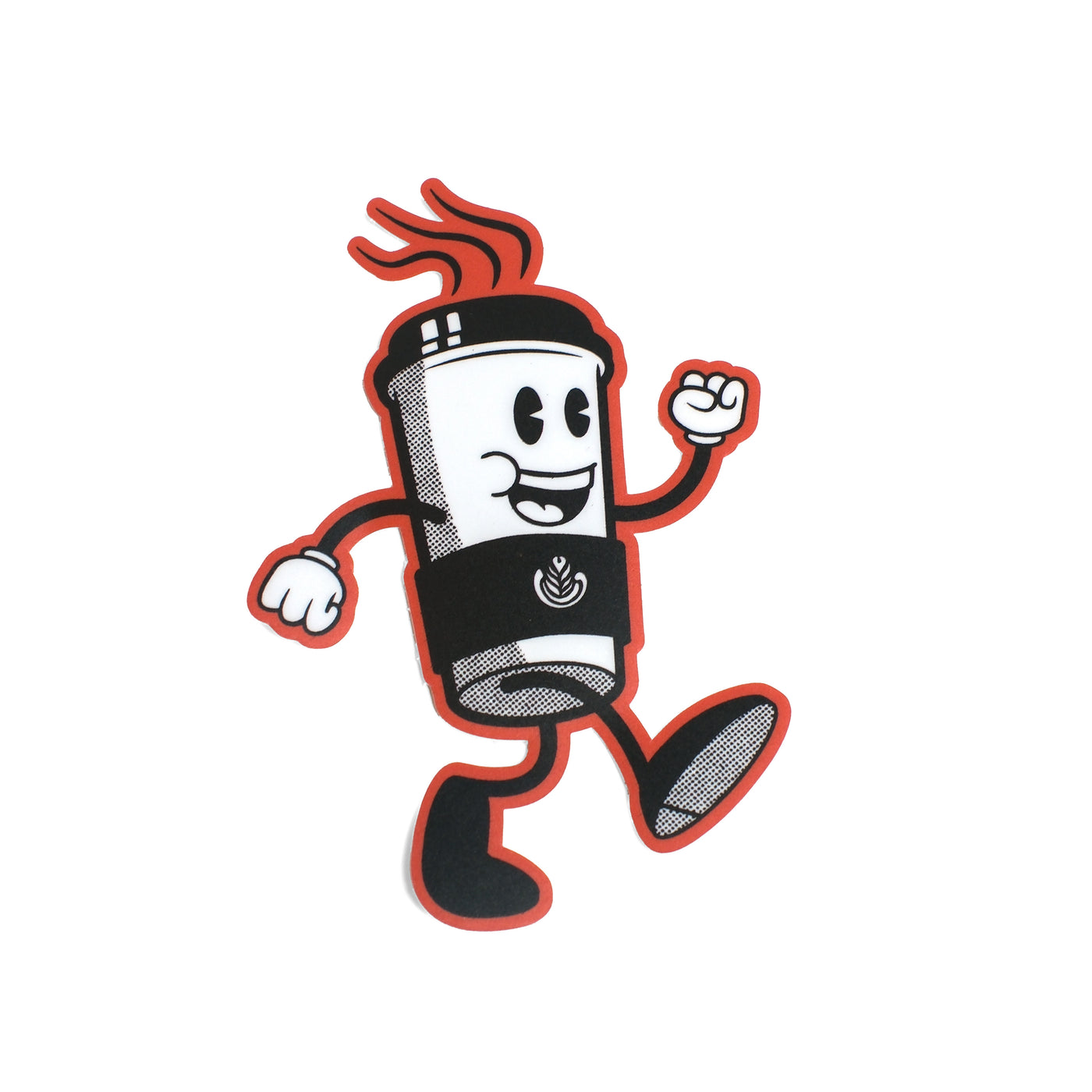 Animated character of a coffee cup with a happy expression on a white background