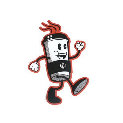 Animated character of a coffee cup with a happy expression on a white background