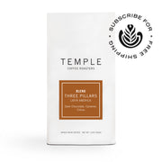 Bag of Three Pillars Blend Coffee with Subscribe for Free Shipping Emblem
