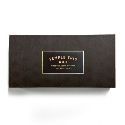 Temple trio box with three whole bean offerings 