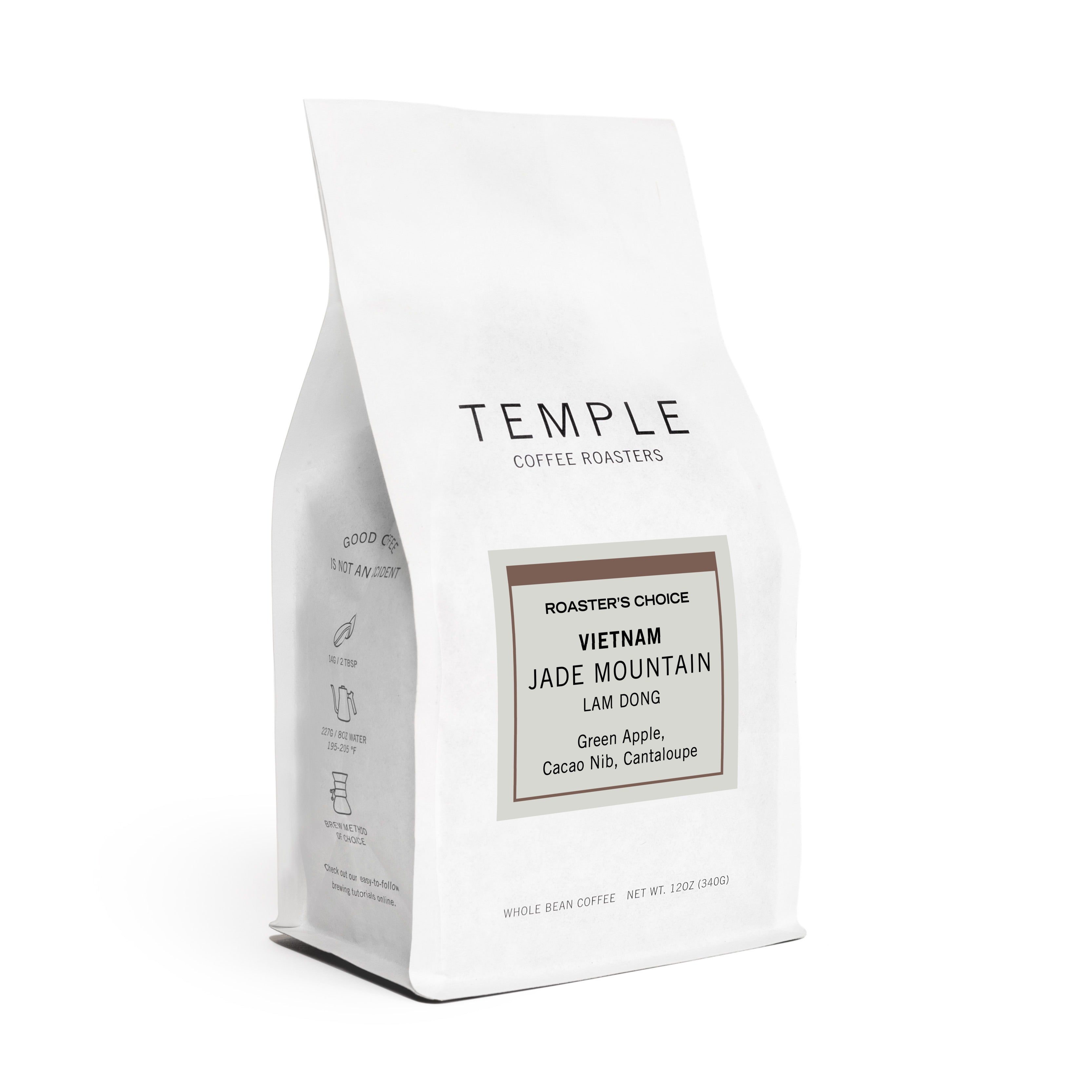 Bag of Vietnam Jade Mountain Roaster's Choice coffee with subscribe and ship free emblem. 