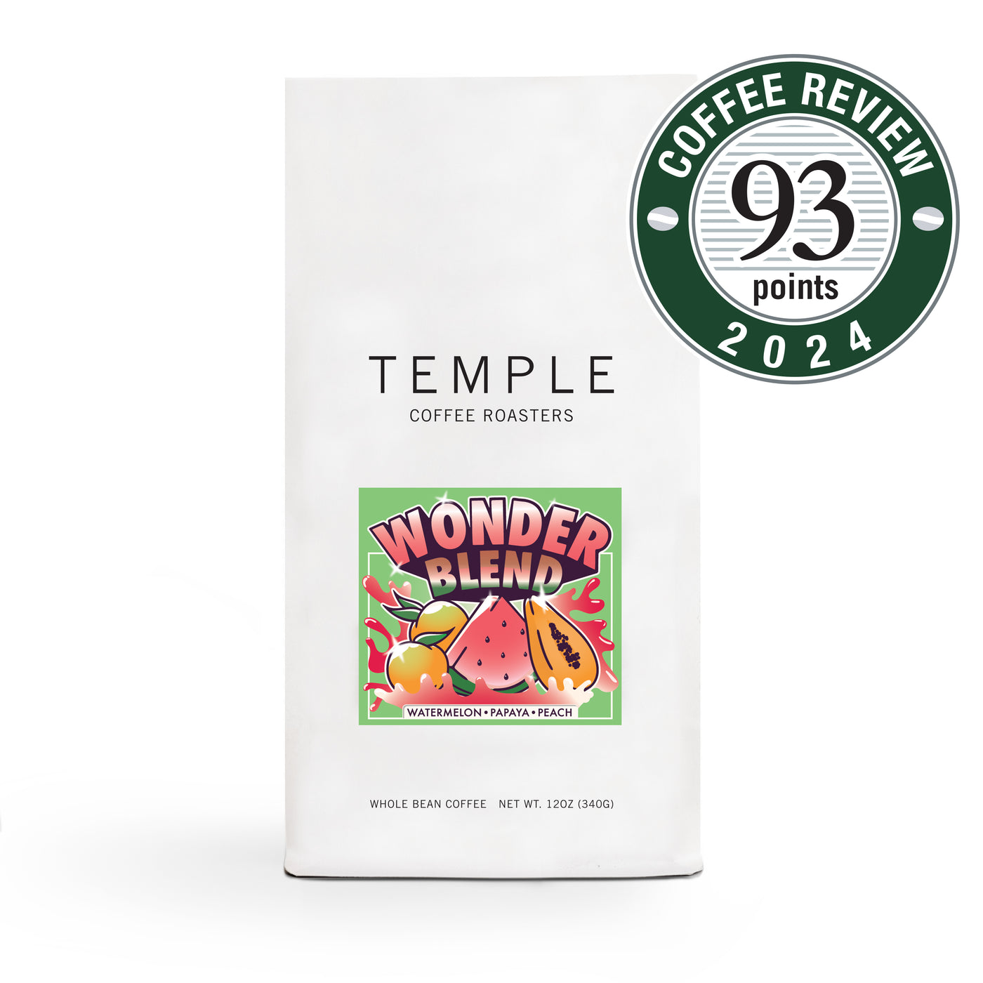 12oz Bag of Wonderblend coffee, 93pt Coffee Reivew Emblem